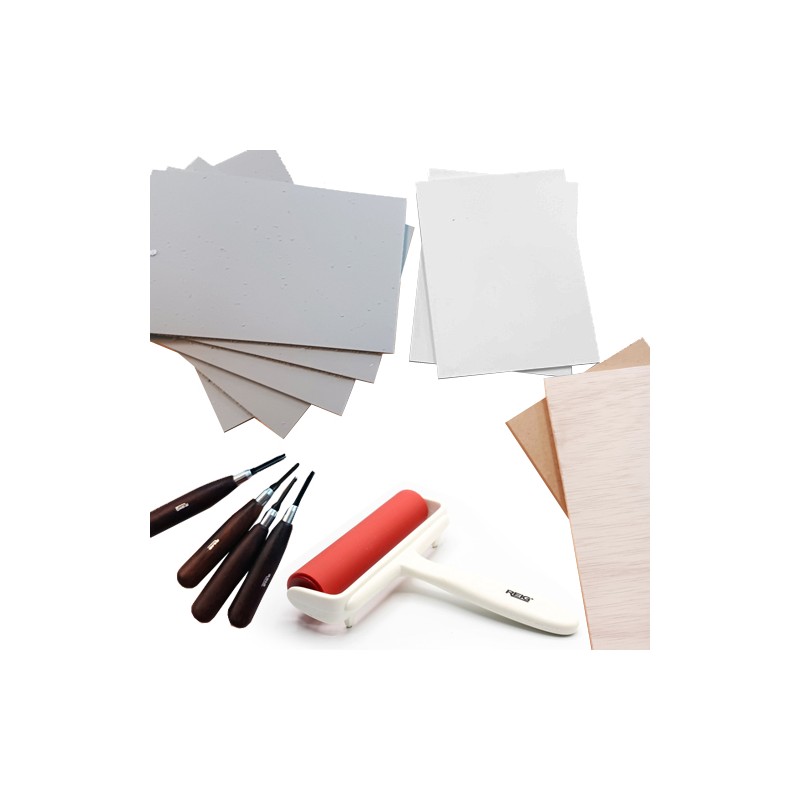 Material Xilografia-Linoleografia-Kit Medio Xilografia-Linoleografia