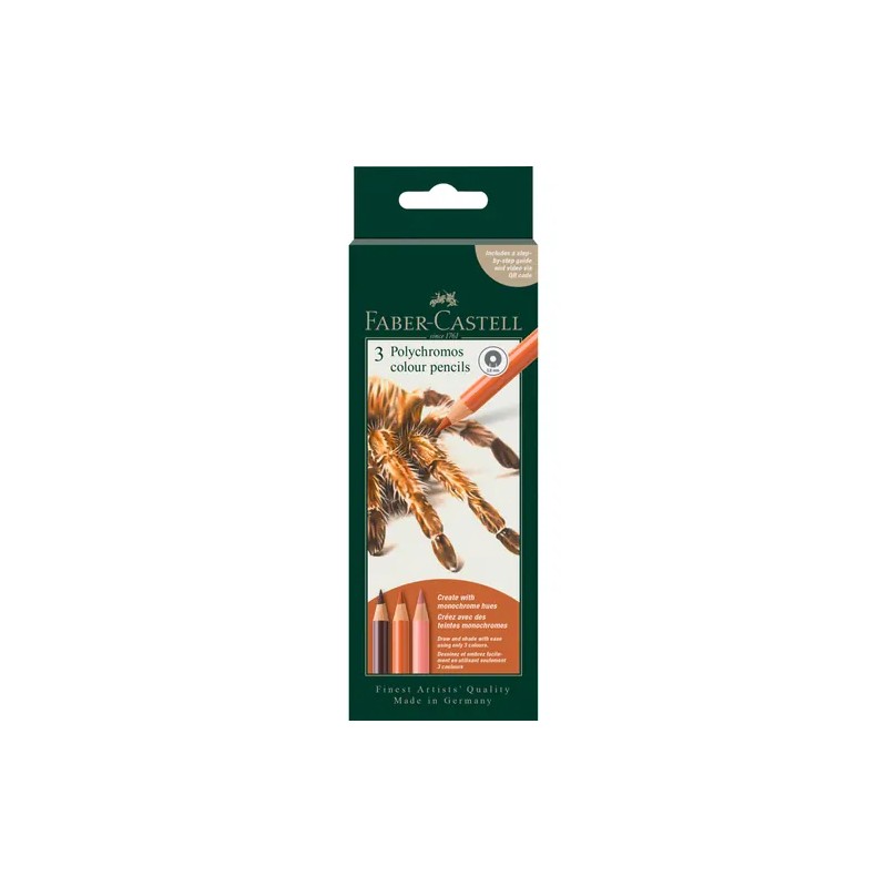 Set creativo 3 lápices Polychromos Faber-Castell Araña: caja del set, con dibujo de una araña
