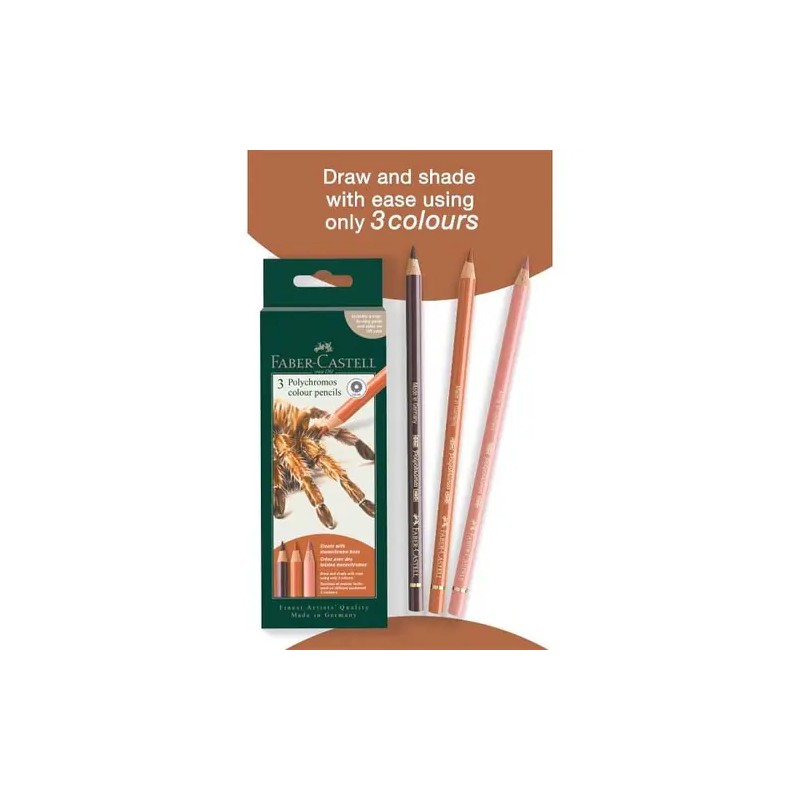 Set creativo 3 lápices Polychromos Faber-Castell Araña: caja y lápices del set