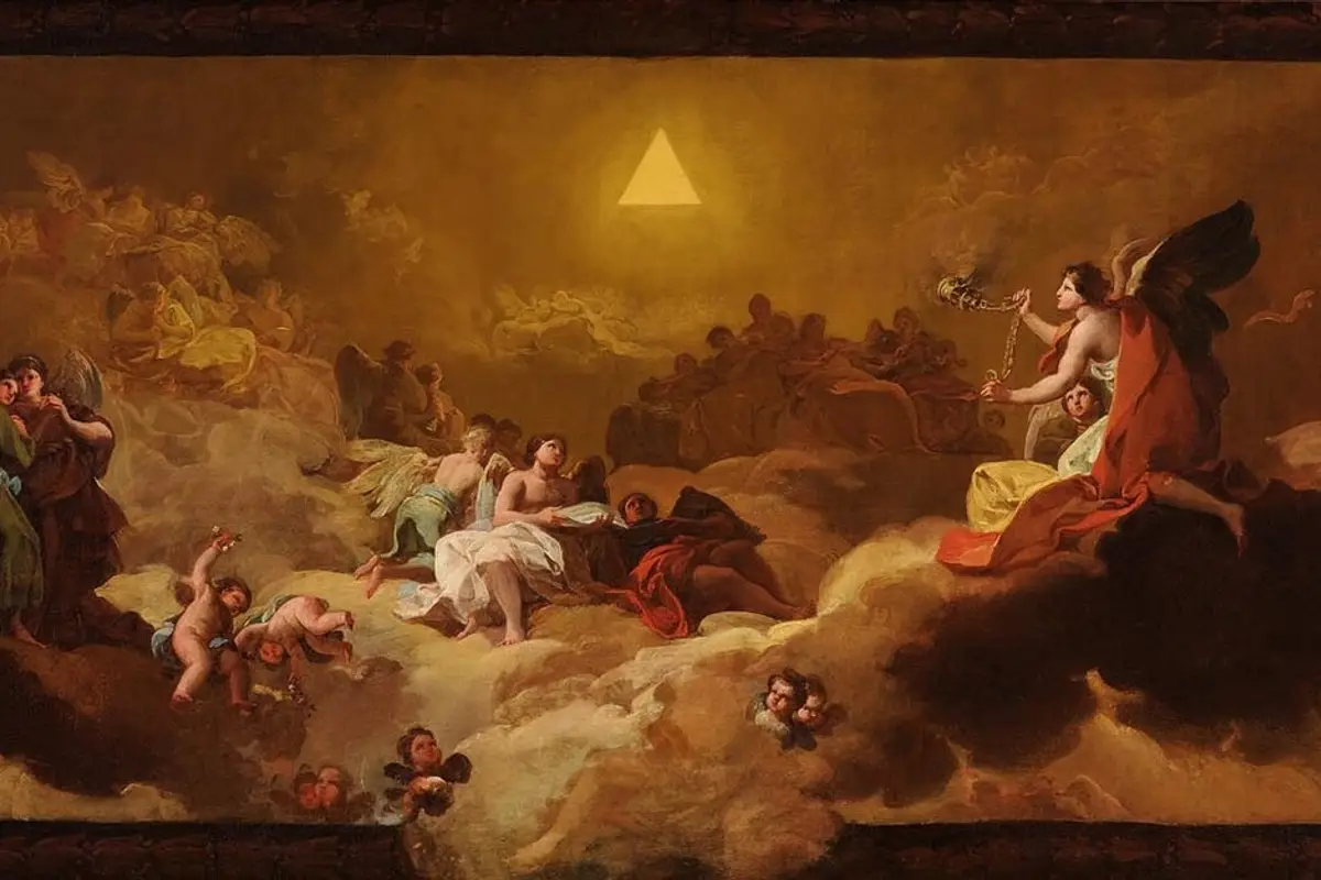 Boceto de Goya de La Gloria o Adoración del Nombre de Dios, con ángeles sobre nubes doradas, en el Museo Goya – Totenart