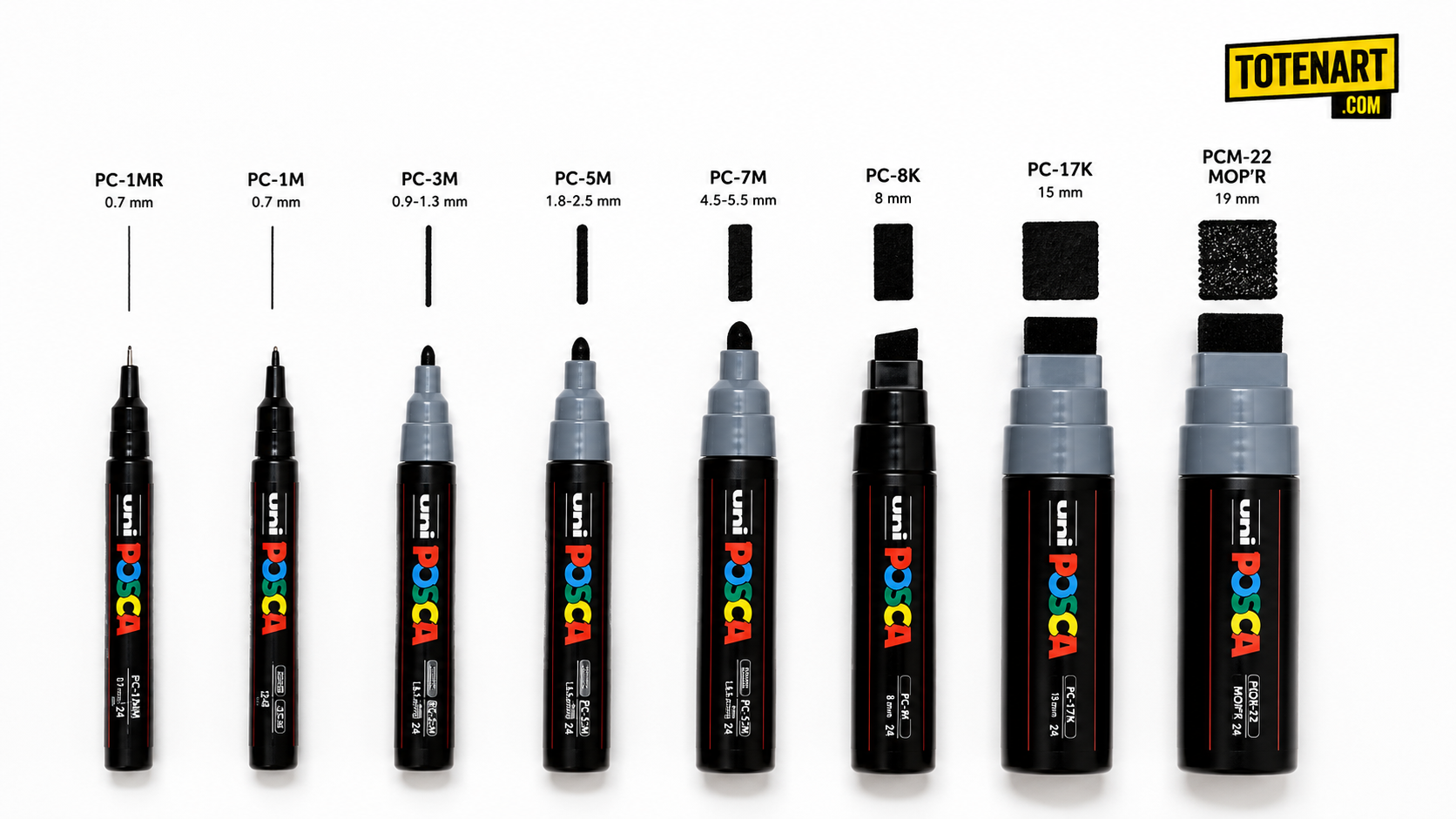 Comparison of strokes from POSCA PC-1M and PC-5M markers on black paper