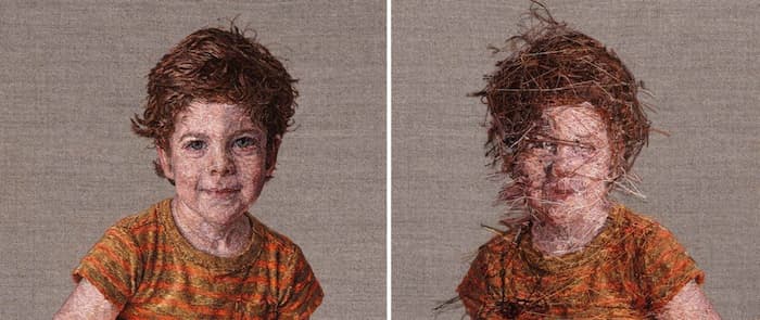 Retrato infantil hecho en lana, por