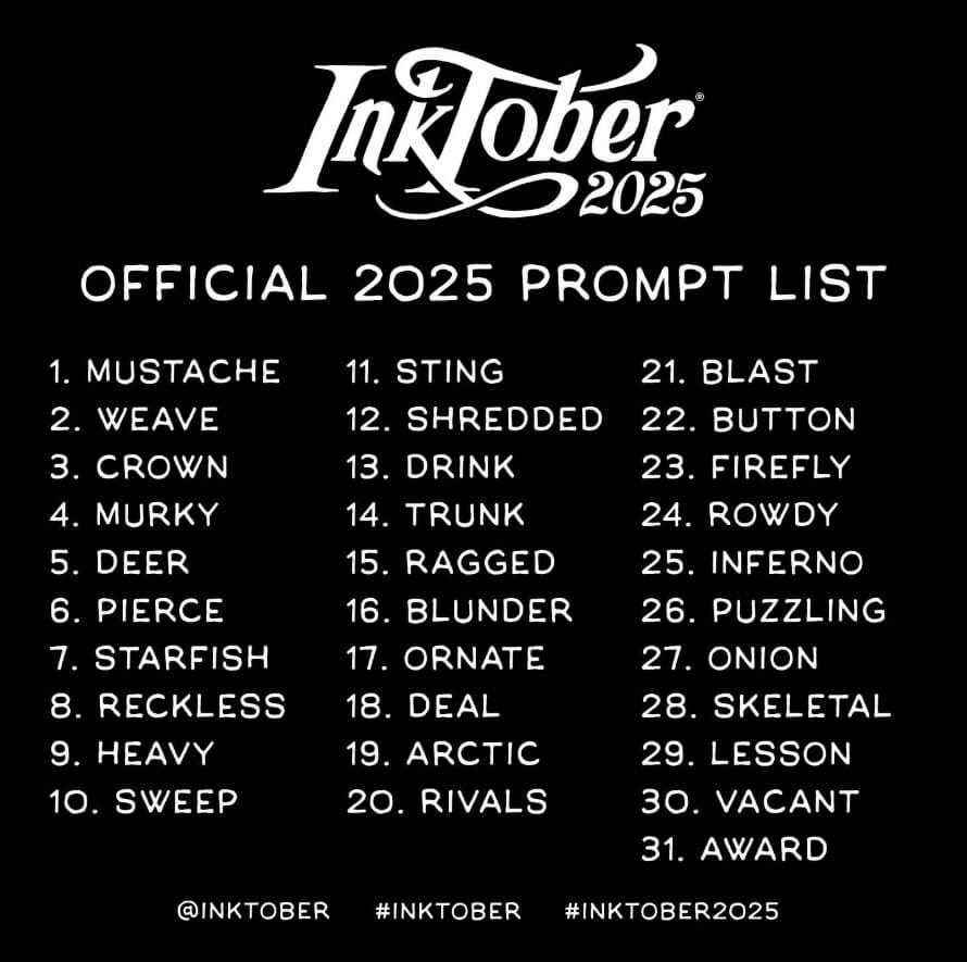 totenart-Inktober 2025, lista oficial en ingles