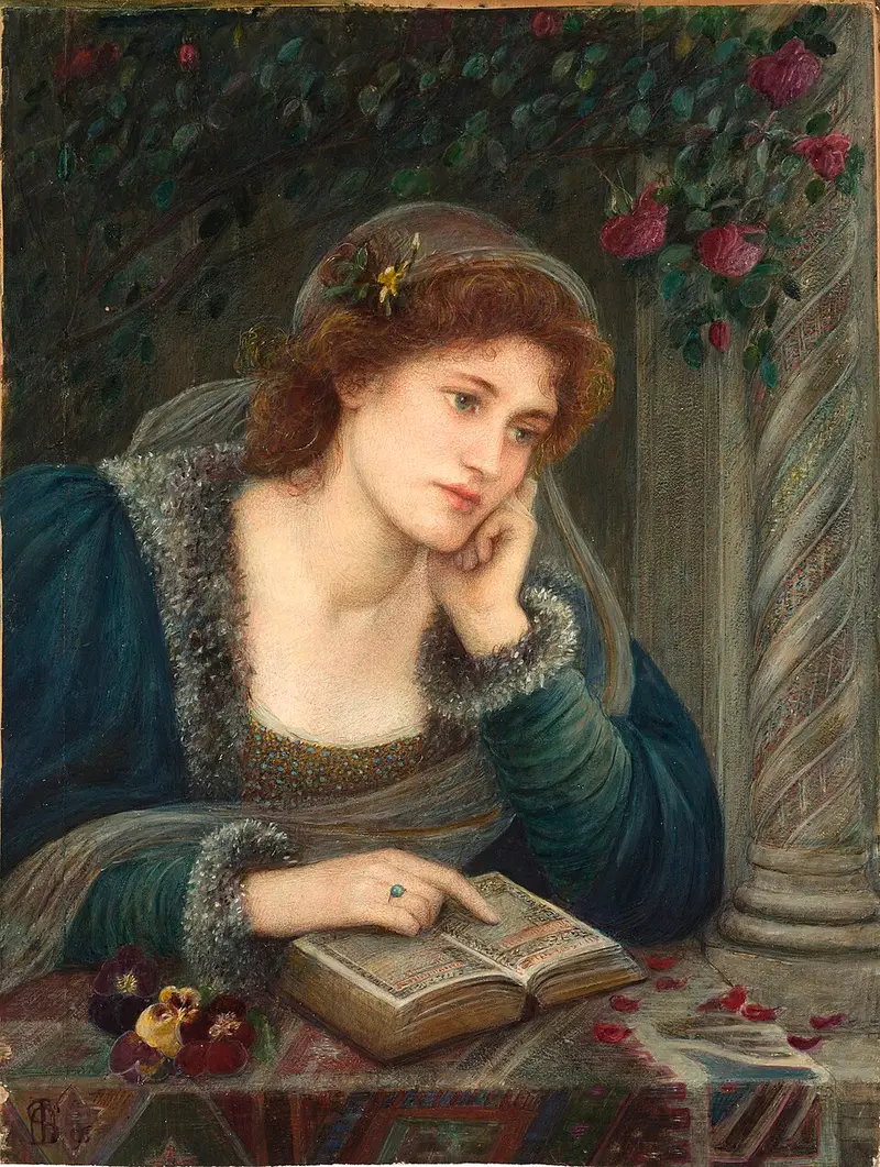 Pintoras prerrafaelitas en Fundación MAPFRE: guía de la exposición 3 Beatrice, acuarela de Marie Spartali Stillman de 1896 – Totenart