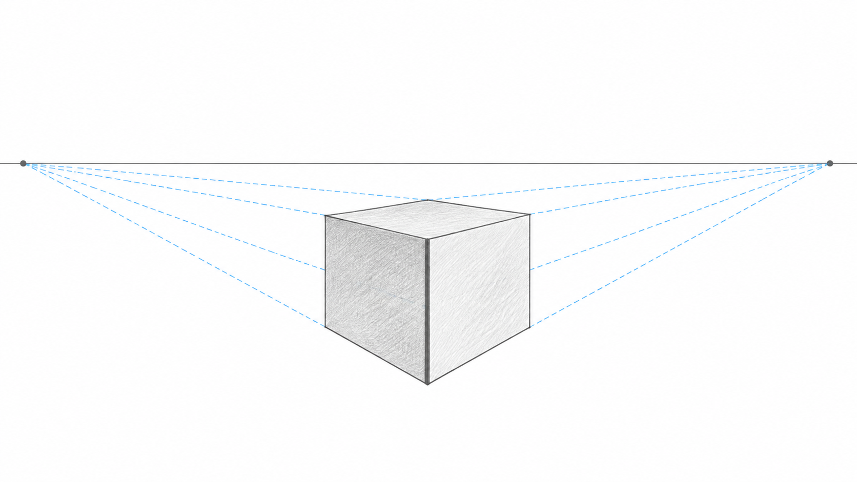 Ejercicios de perspectiva Totenart: cubo en perspectiva oblicua con dos puntos de fuga