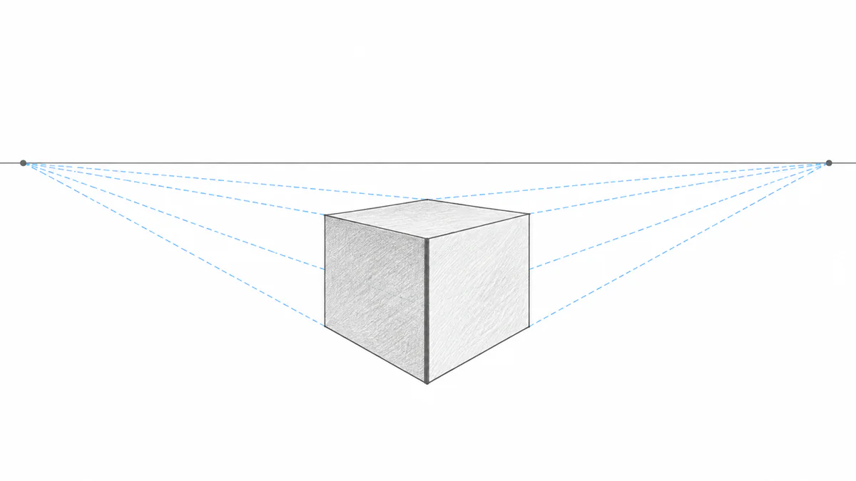 Ejercicios de perspectiva Totenart: cubo en perspectiva oblicua con dos puntos de fuga