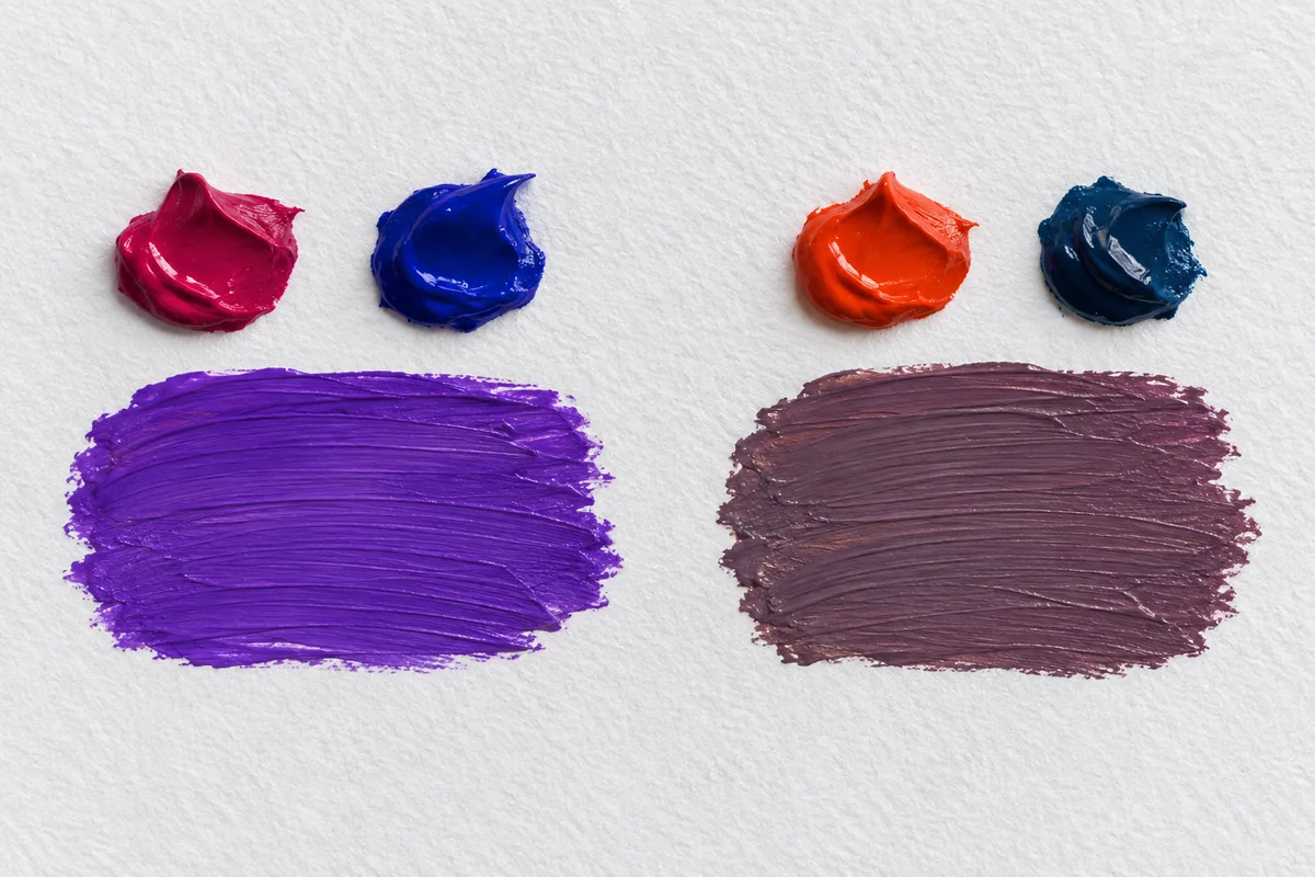 Mezcla de colores: cómo hacer cualquier color con pintura 1 Violeta limpio y violeta apagado según el rojo elegido – Totenart