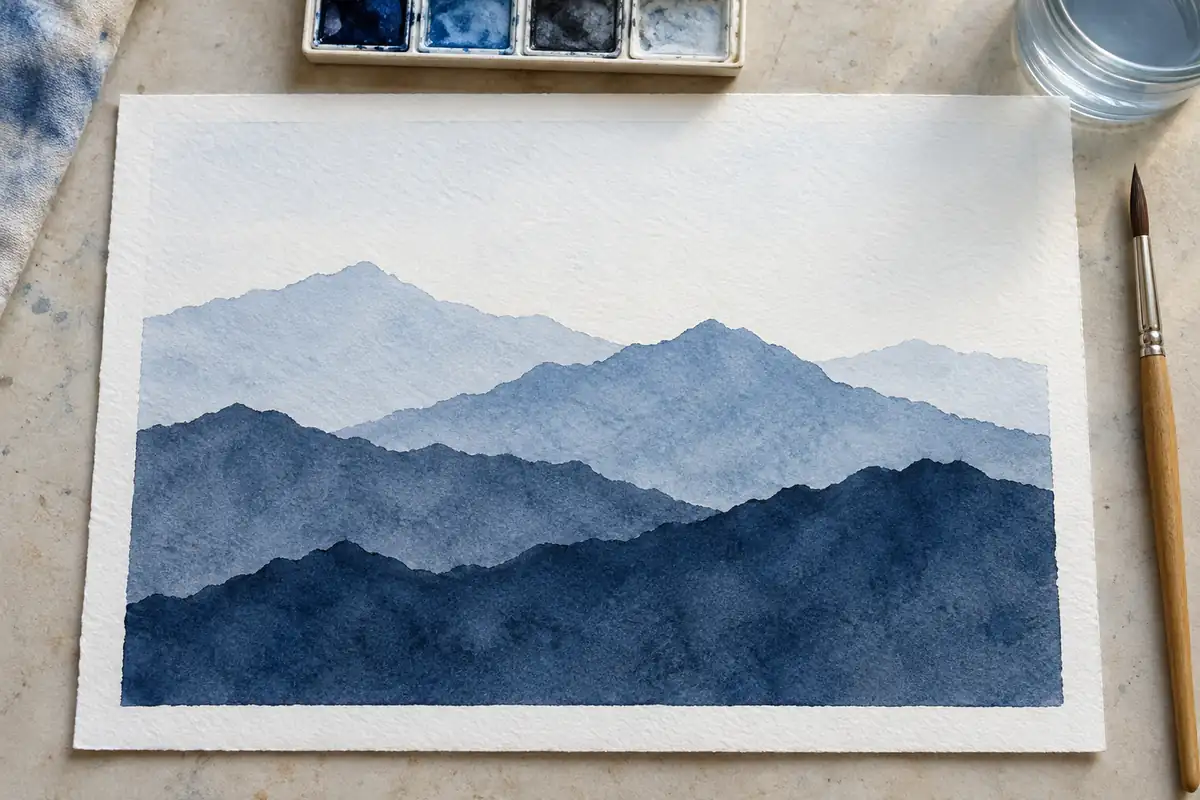 Acuarelas fáciles: 10 ideas para empezar a pintar 4 Montañas en capas pintadas con acuarela, totenart