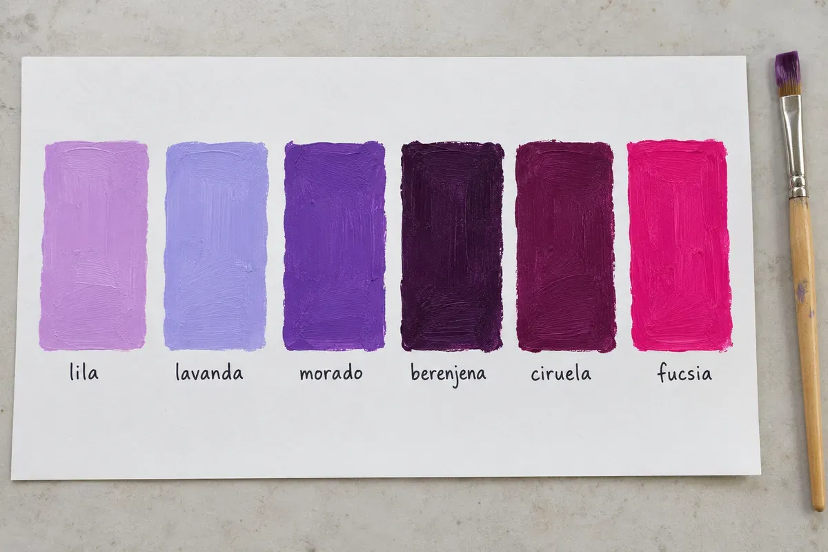 Carta de tonos de morado: lila, lavanda, morado, berenjena, ciruela y fucsia – Totenart